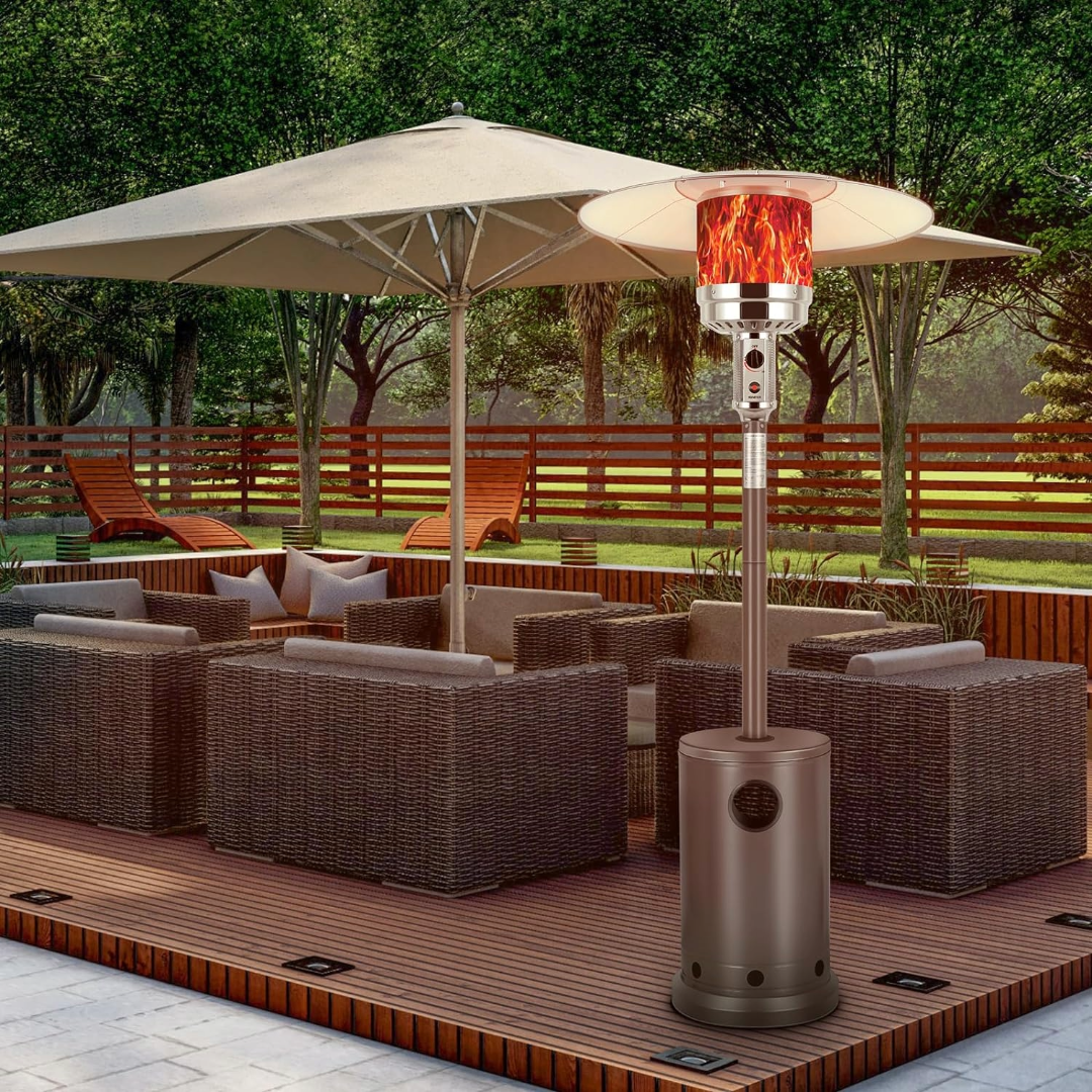 Hykolity 50,000 BTU Propane Patio Heater, Stainless Steel Burner, Triple Protection System, Wheels, Outdoor Heaters (Brown)