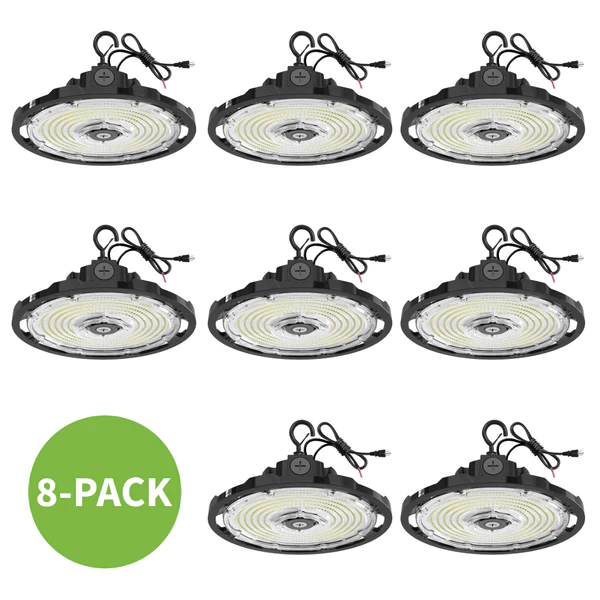 Paquete de 2 luces LED UFO de 150 W para bahía alta, 5000 K, 19 500 lm, 120 V [equivalente a 175 W/250 W MH/HPS] 