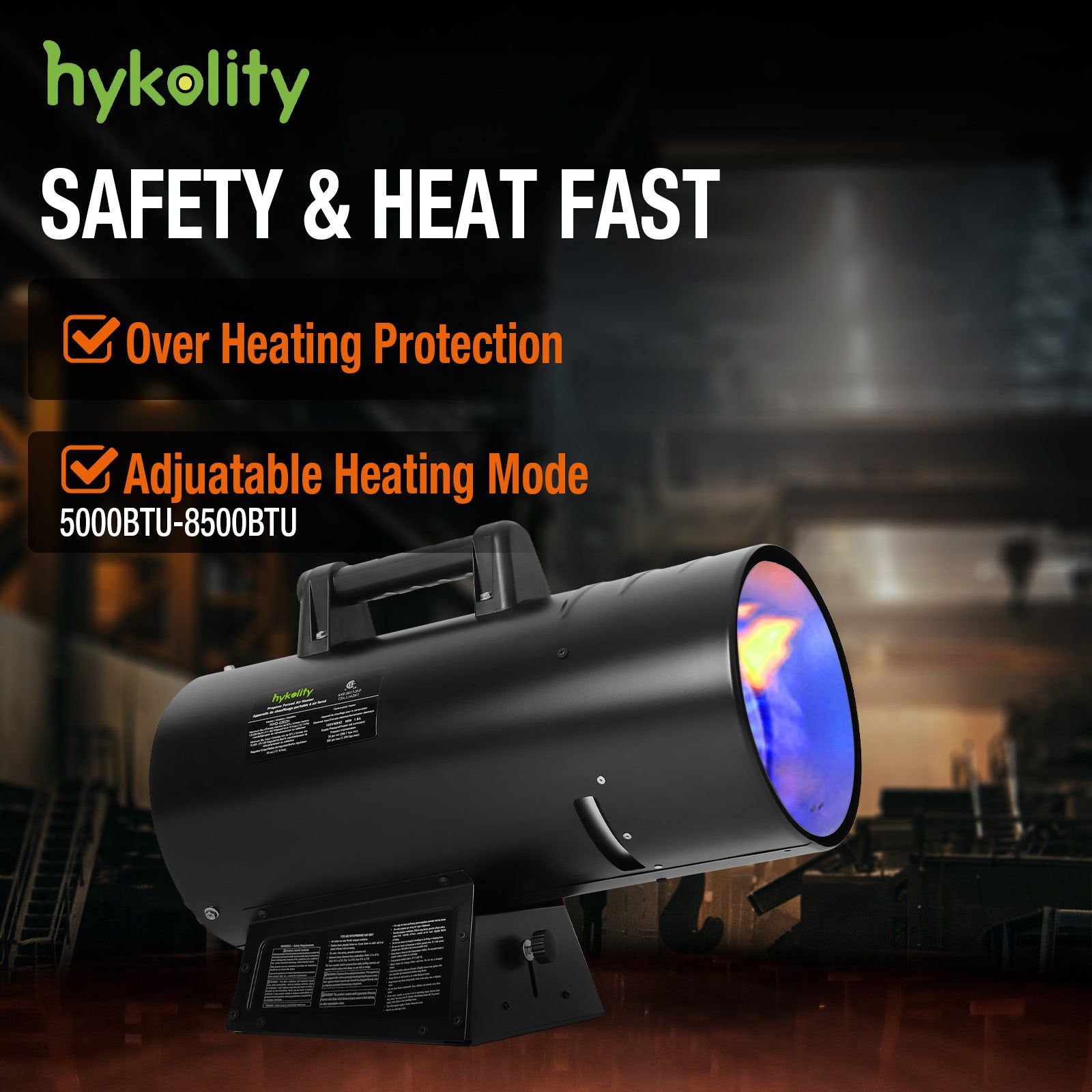 Hykolity 85,000 BTU Forced Air Propane Heater, Adjustable Portable Liquid, CSA Listed