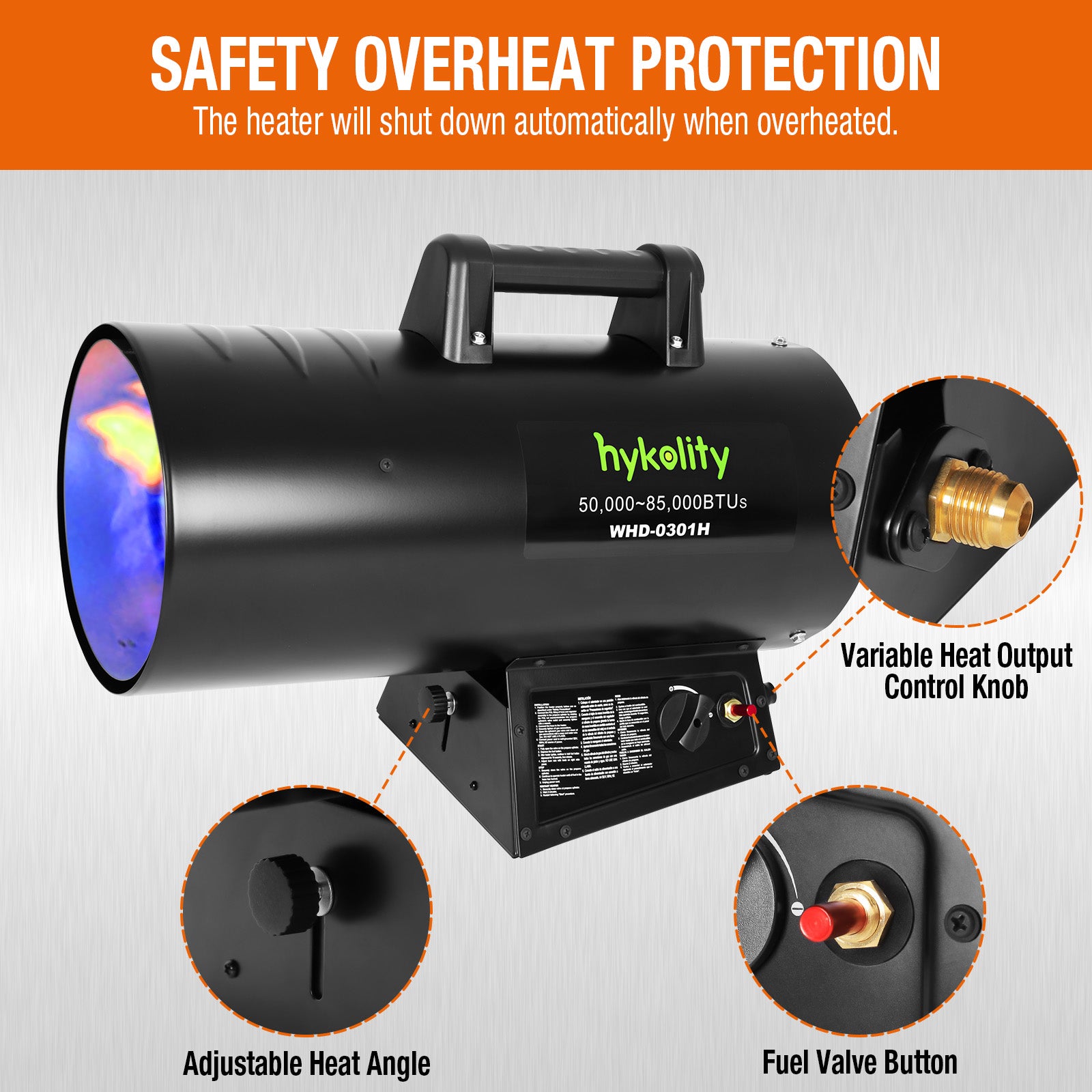 Hykolity 85,000 BTU Forced Air Propane Heater, Adjustable Portable Liquid, CSA Listed