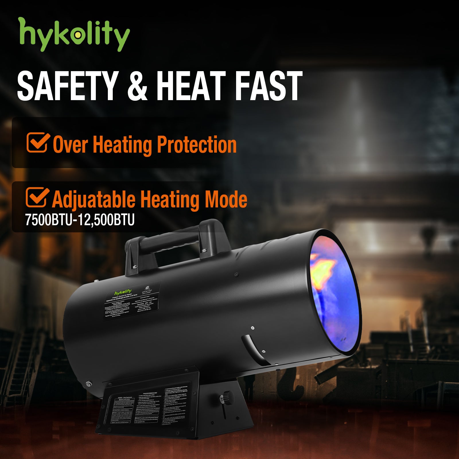 Hykolity 125000 BTU Forced Air Propane Heater, Adjustable Portable Liquid, CSA Listed