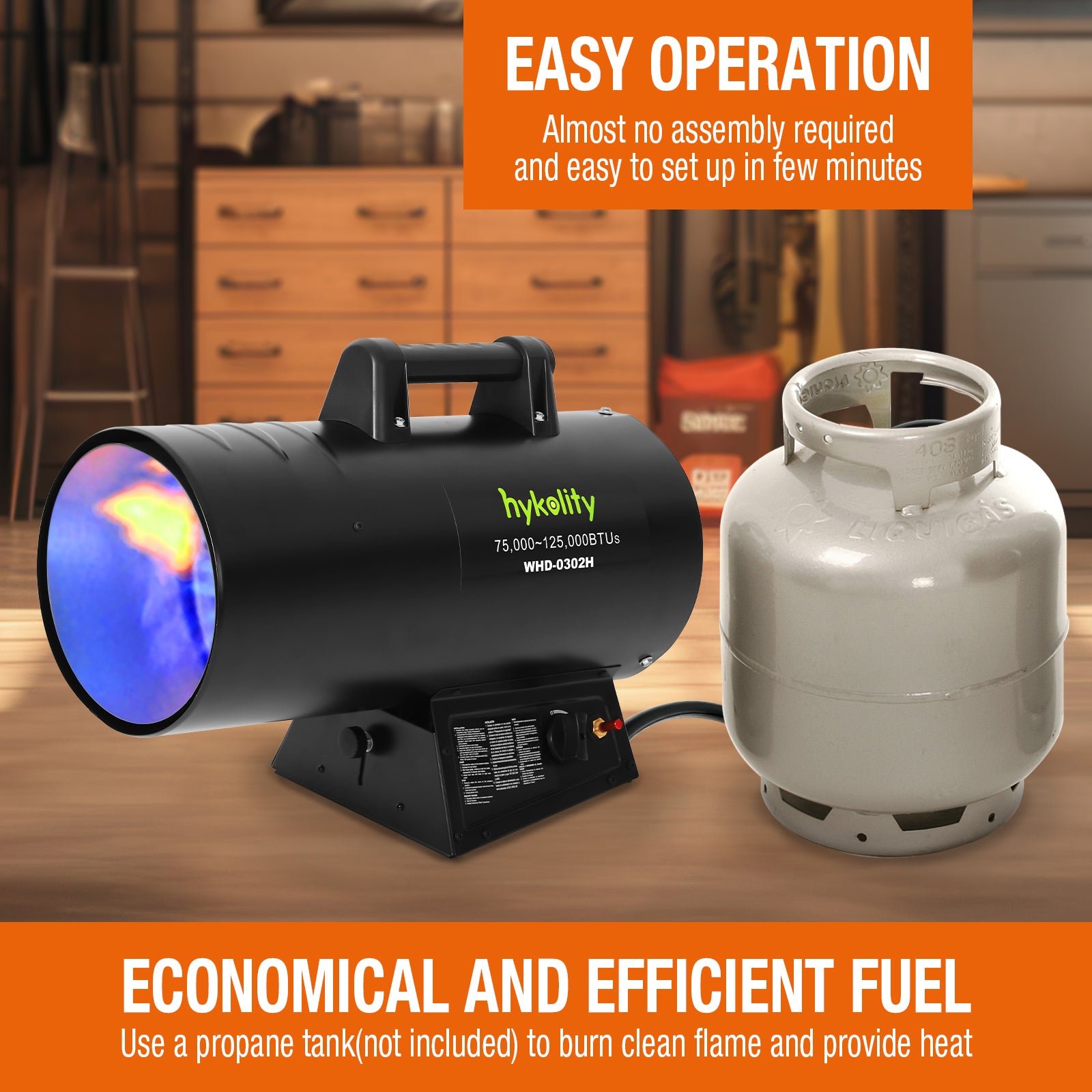 Hykolity 125000 BTU Forced Air Propane Heater, Adjustable Portable Liquid, CSA Listed