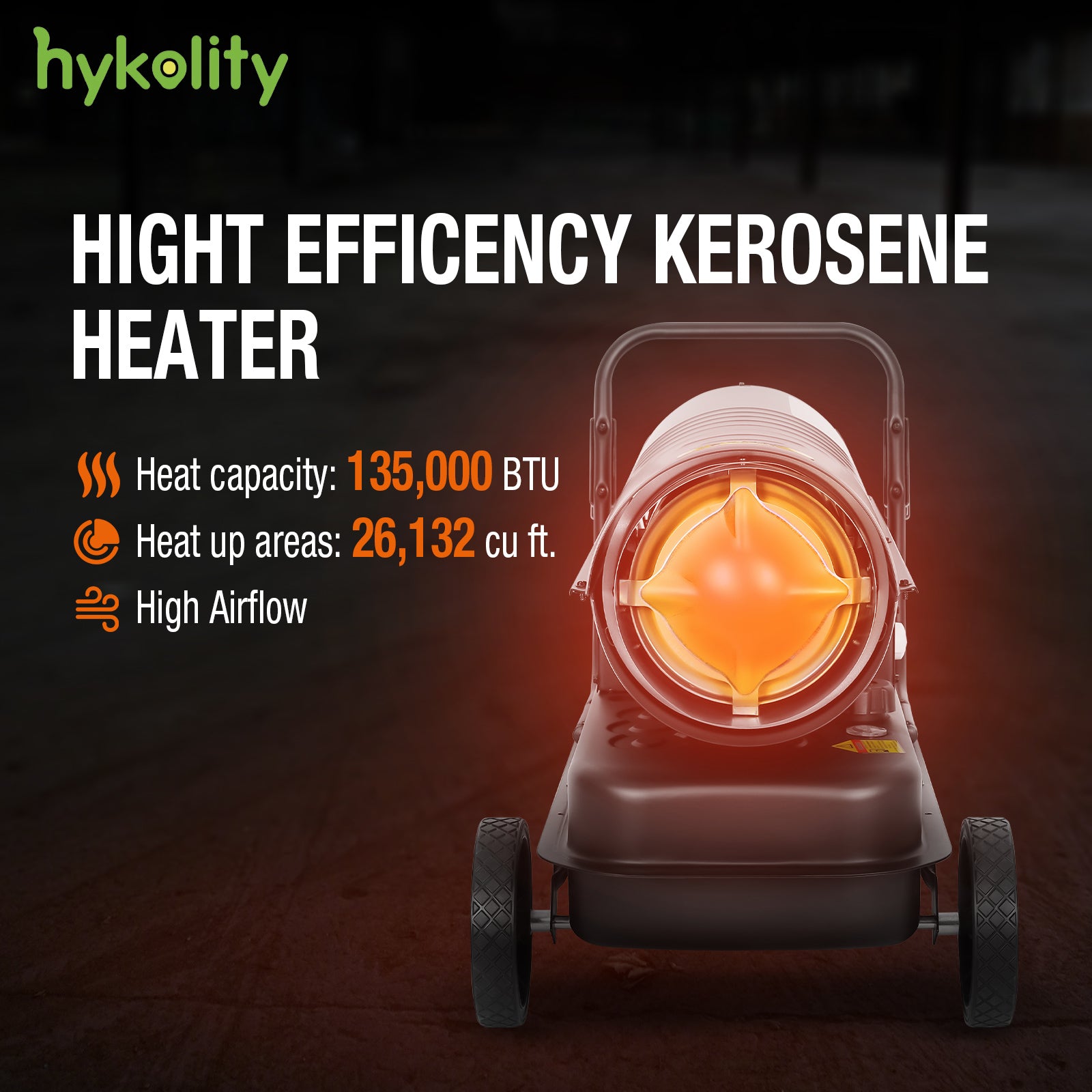 Hykolity 135000 BTU Forced Air Kerosene Heater, Portable Heater for 2200 sq.ft