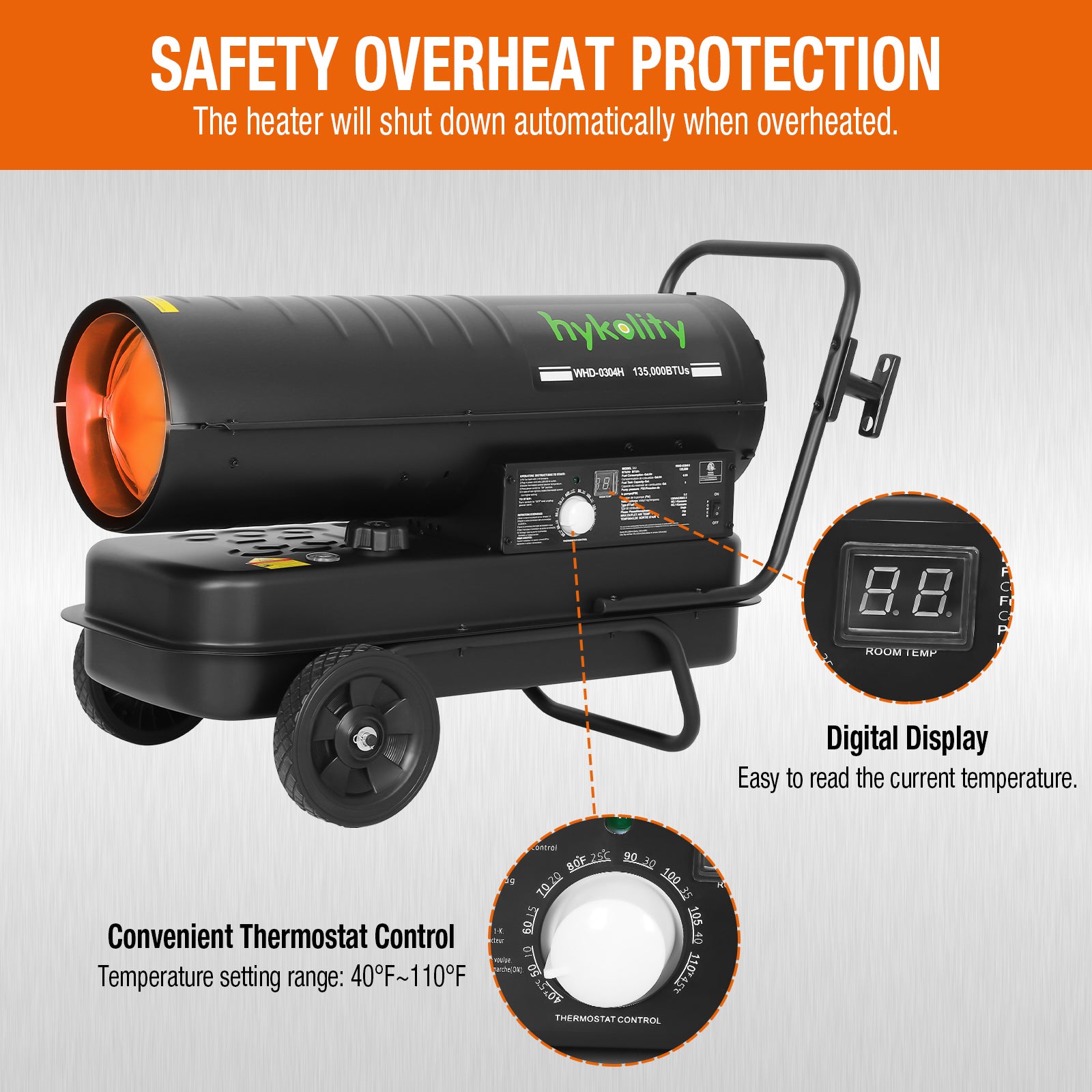 Hykolity 135000 BTU Forced Air Kerosene Heater, Portable Heater for 2200 sq.ft