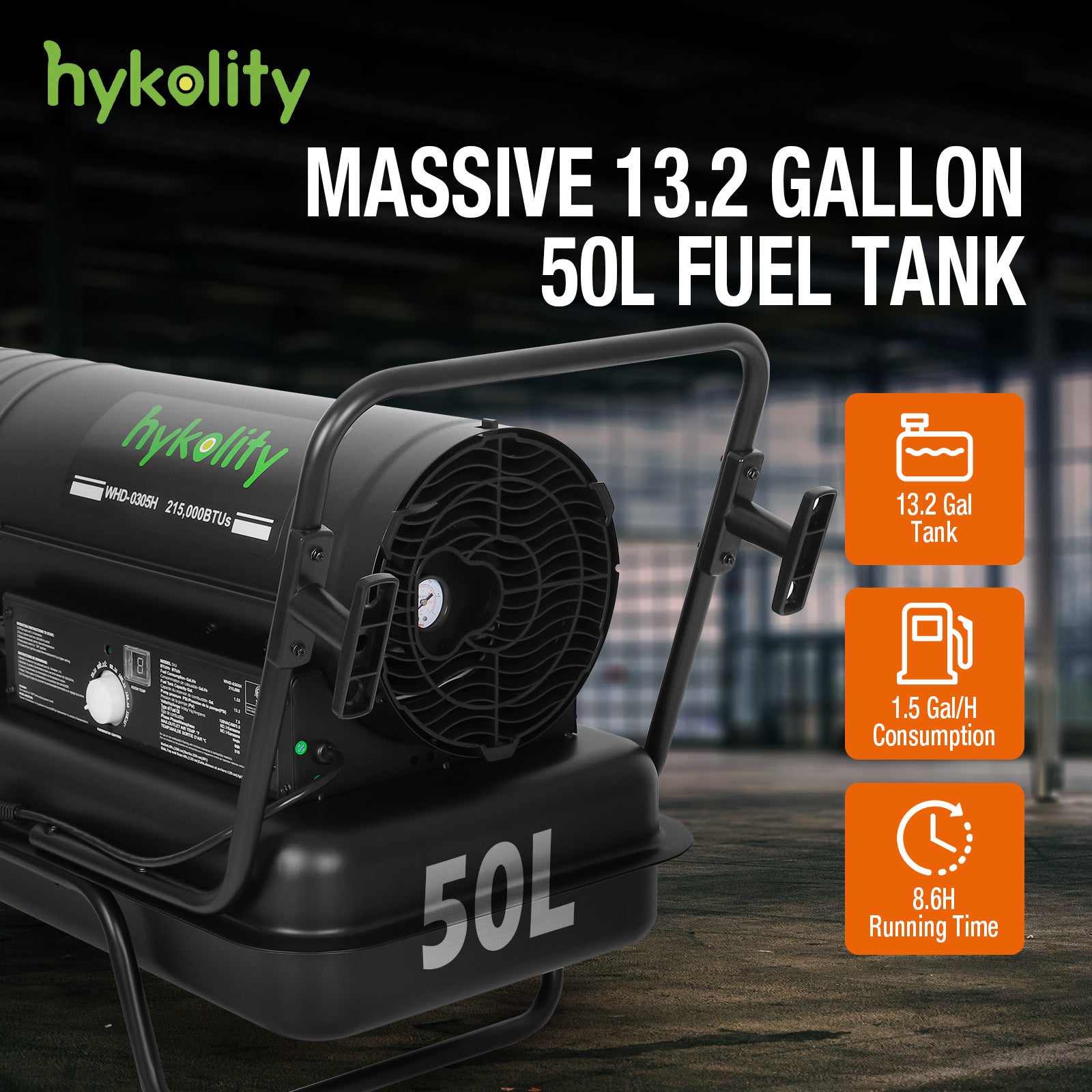 Hykolity 215000 BTU Forced Air Kerosene Heater, Portable Heater for 2200 sq.ft