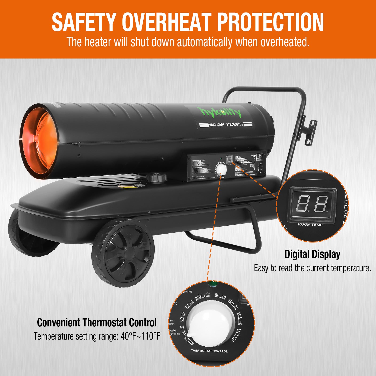 Hykolity 215000 BTU Forced Air Kerosene Heater, Portable Heater for 2200 sq.ft