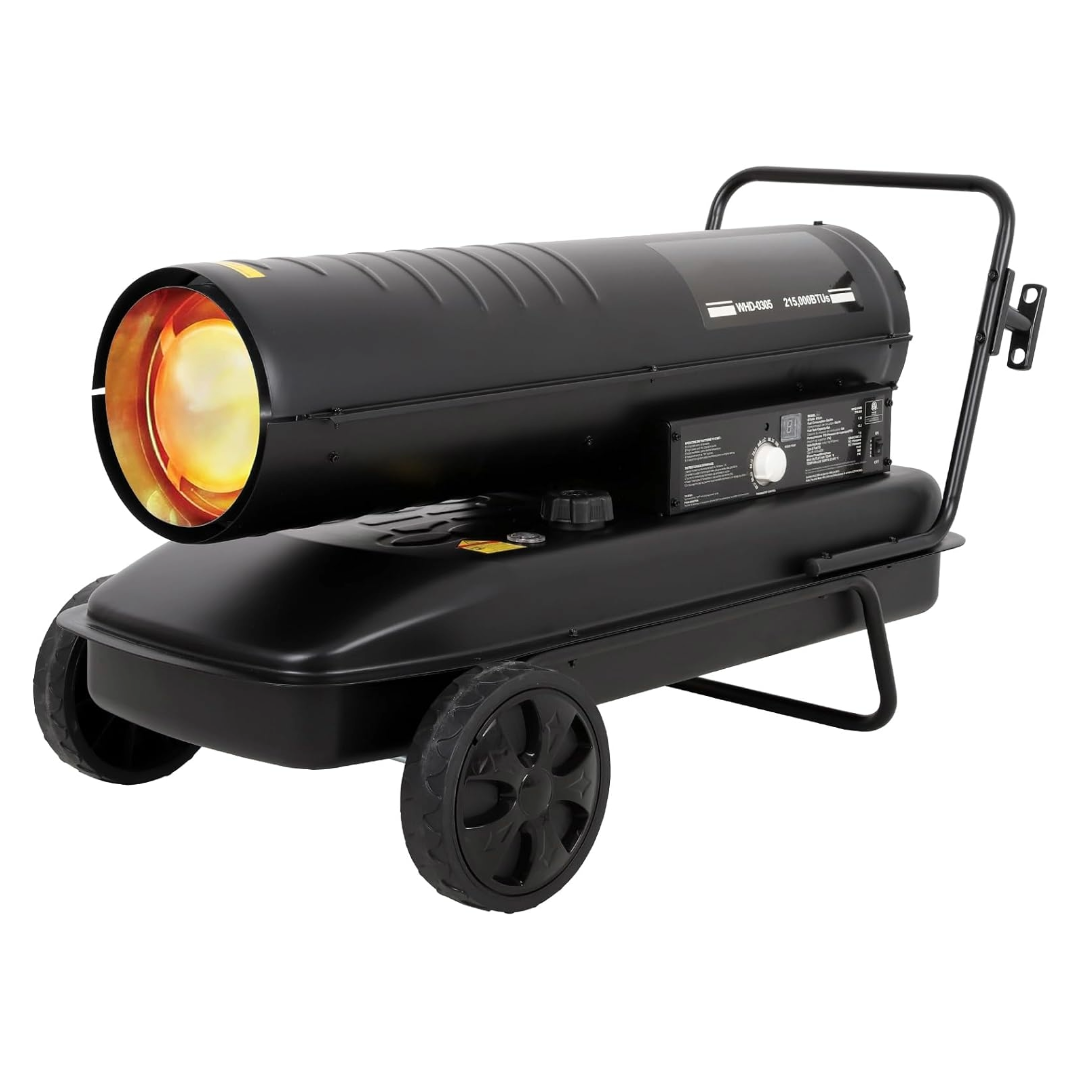 215,000 BTU Forced Air Kerosene Heater, Portable Space Heater with Movable Wheels, Multi-Fuel Forced Air Heater