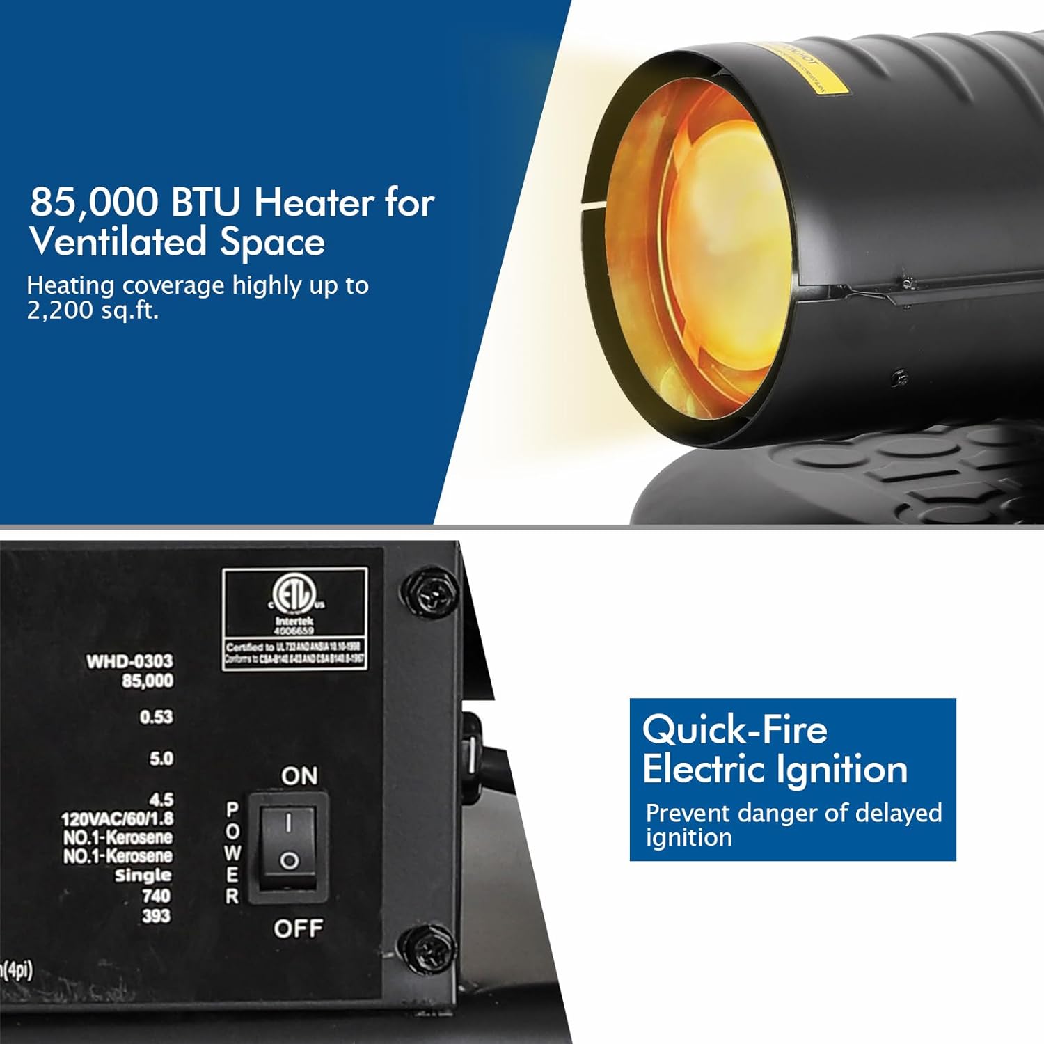 Hykolity 85000 BTU Forced Air Kerosene Heater, Portable Torpedo Space Heater for 2200 sq.ft
