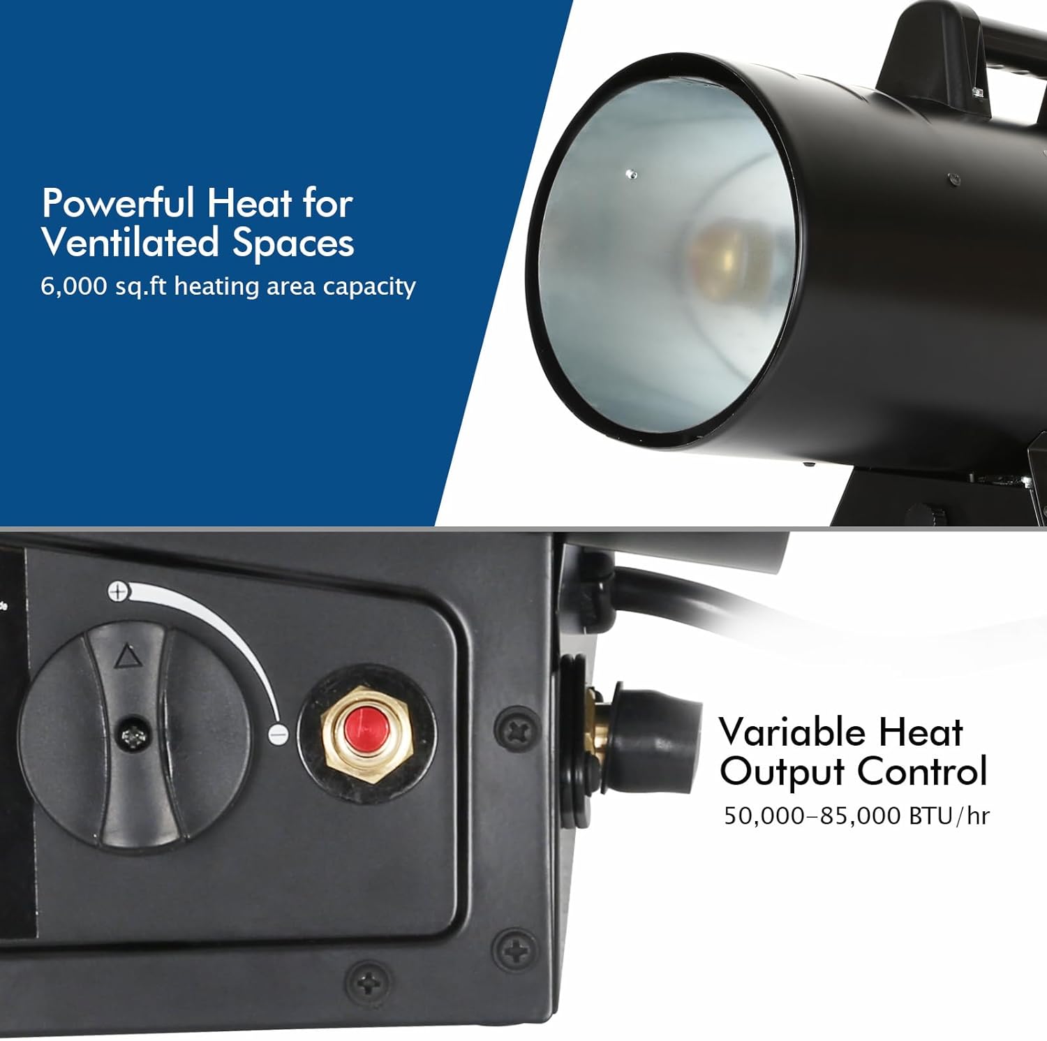 85,000 BTU Forced Air Propane Heater, Adjustable Portable Liquid Propane Torpedo Heater, CSA Listed