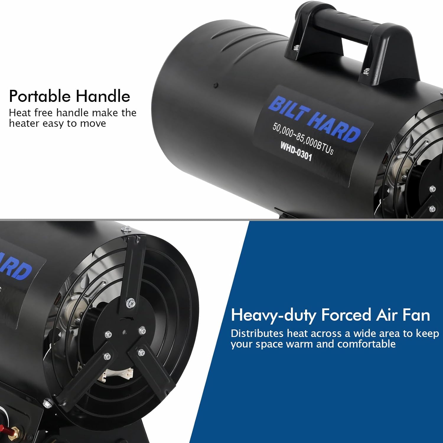 85,000 BTU Forced Air Propane Heater, Adjustable Portable Liquid Propane Torpedo Heater, CSA Listed
