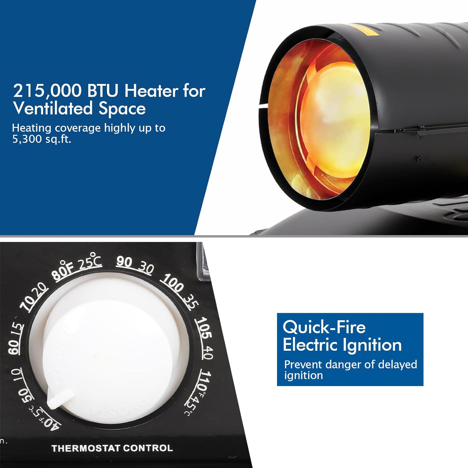 215,000 BTU Forced Air Kerosene Heater, Portable Space Heater with Movable Wheels, Multi-Fuel Forced Air Heater