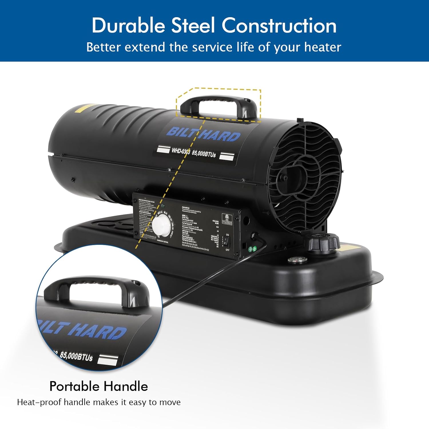 Hykolity 85000 BTU Forced Air Kerosene Heater, Portable Torpedo Space Heater for 2200 sq.ft