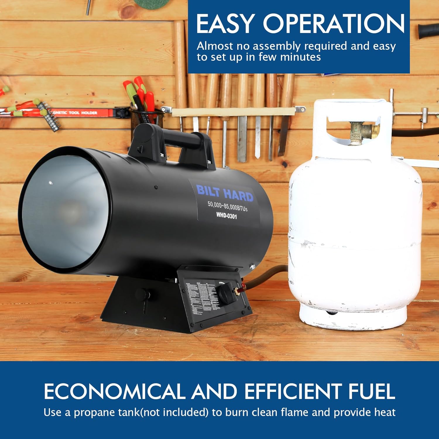 85,000 BTU Forced Air Propane Heater, Adjustable Portable Liquid Propane Torpedo Heater, CSA Listed