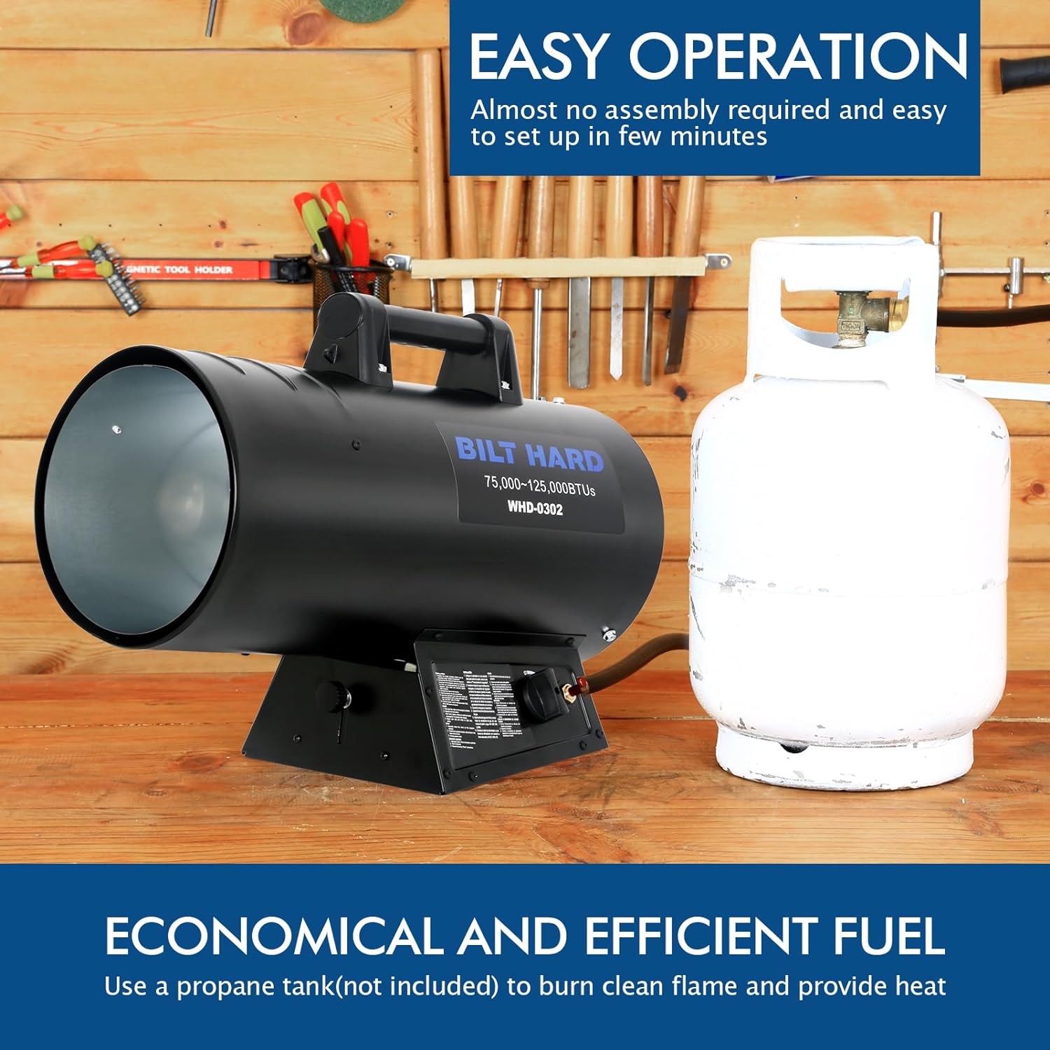 125,000 BTU Forced Air Propane Heater, Adjustable Liquid Propane Torpedo Heater, CSA Listed