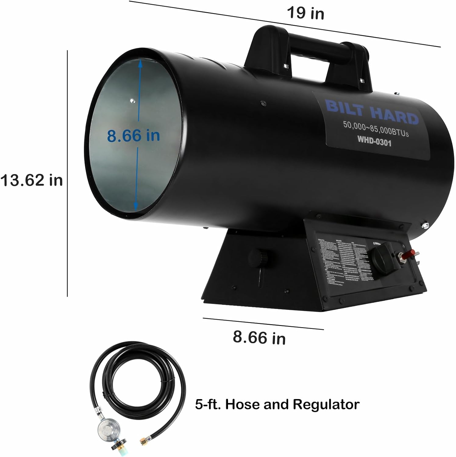 85,000 BTU Forced Air Propane Heater, Adjustable Portable Liquid Propane Torpedo Heater, CSA Listed