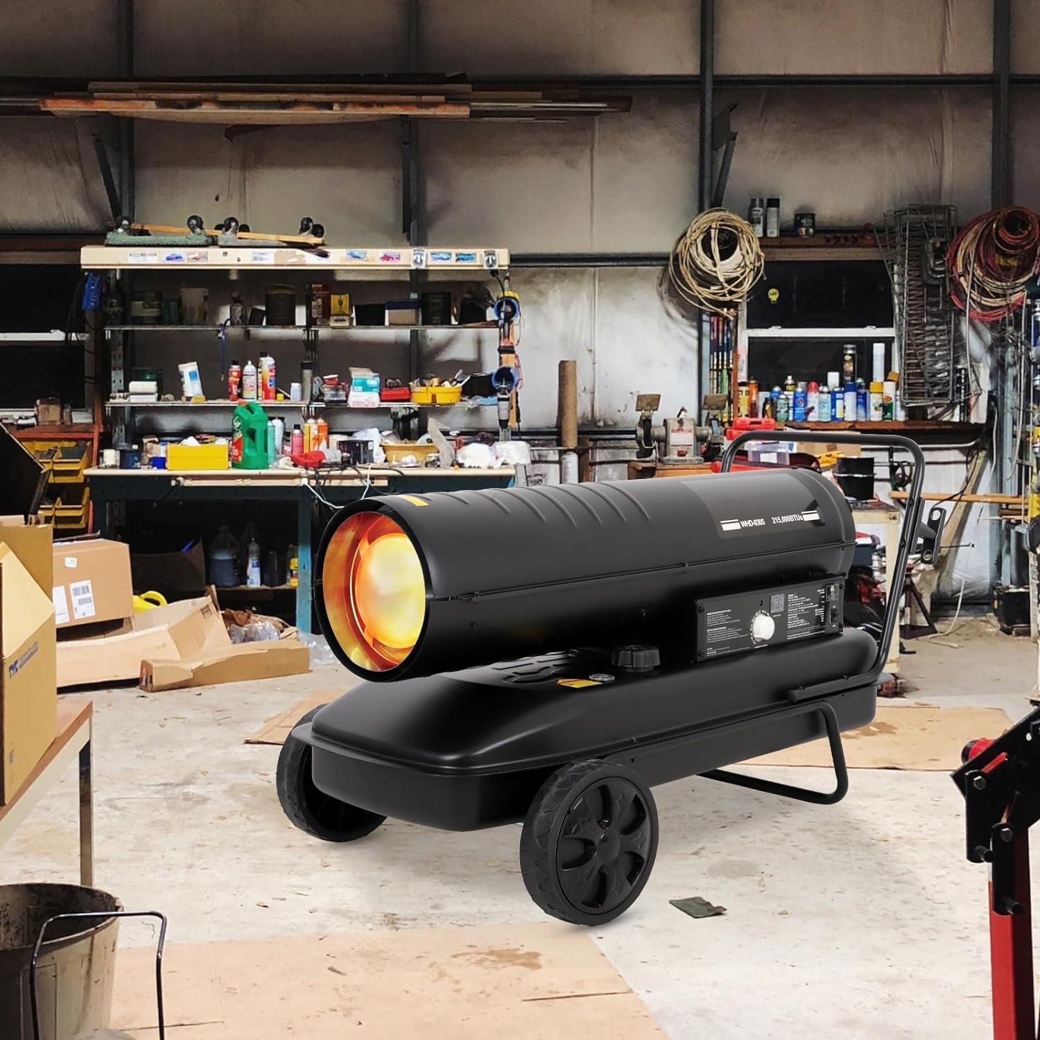 215,000 BTU Forced Air Kerosene Heater, Portable Space Heater with Movable Wheels, Multi-Fuel Forced Air Heater